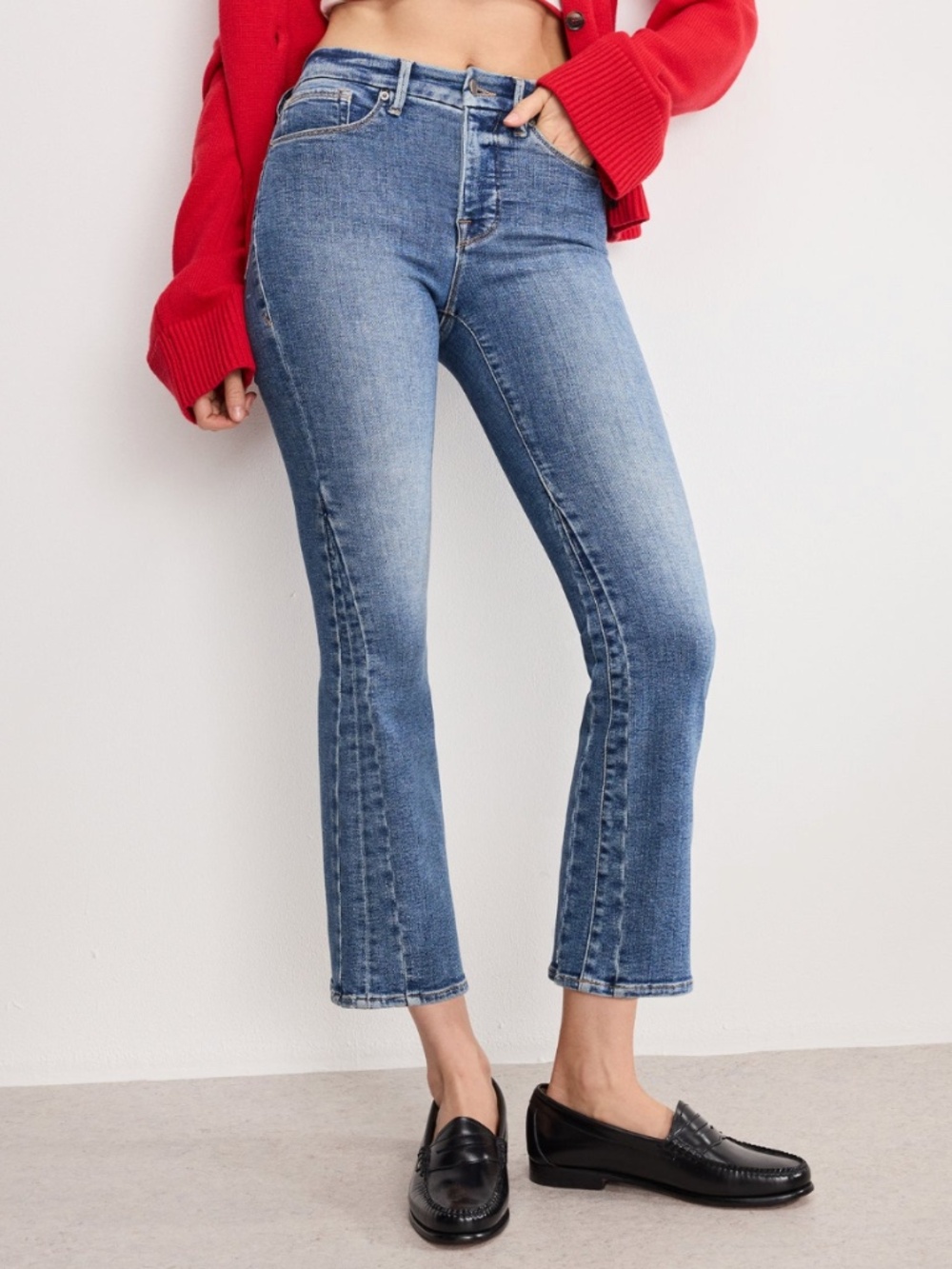 Good American Good Legs Cropped Mini Boot Jeans Size 29